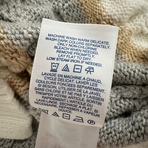 Lands' End Drifter Striped Cable Knit Sweater V-Neck 100% Cotton Medium Petite - Picture 9 of 9